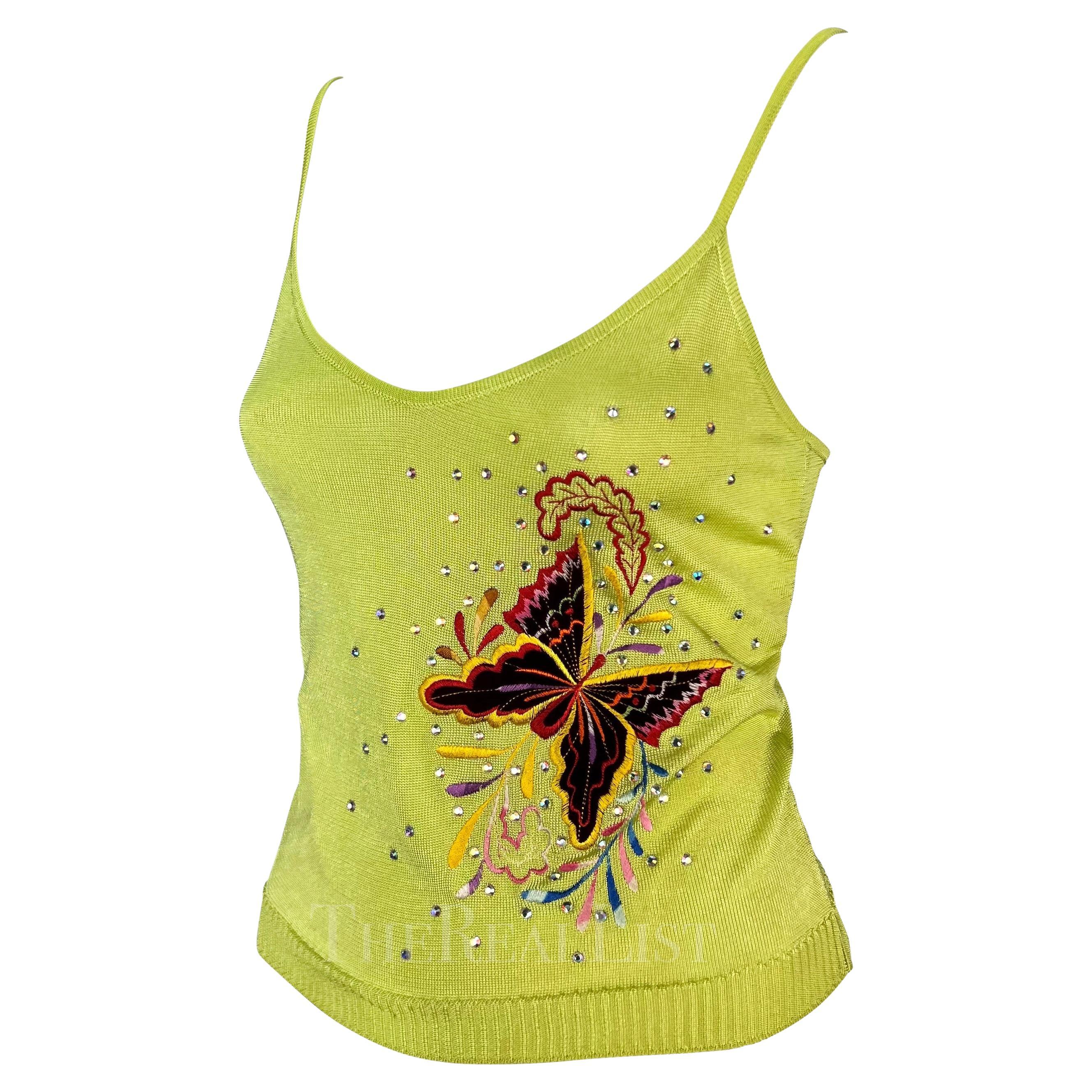 S/S 2002 Christian Dior by John Galliano Butterfly Embellished Knit Tank Top 