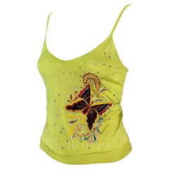 S/S 2002 Christian Dior by John Galliano Butterfly Embellished Knit Tank Top 