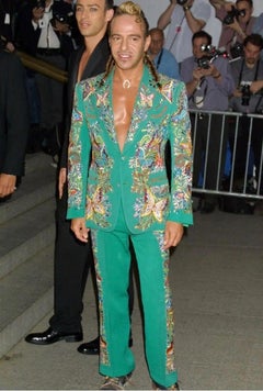 S/S 2002 Christian Dior by John Galliano Green Butterfly Embellished Pants FR36