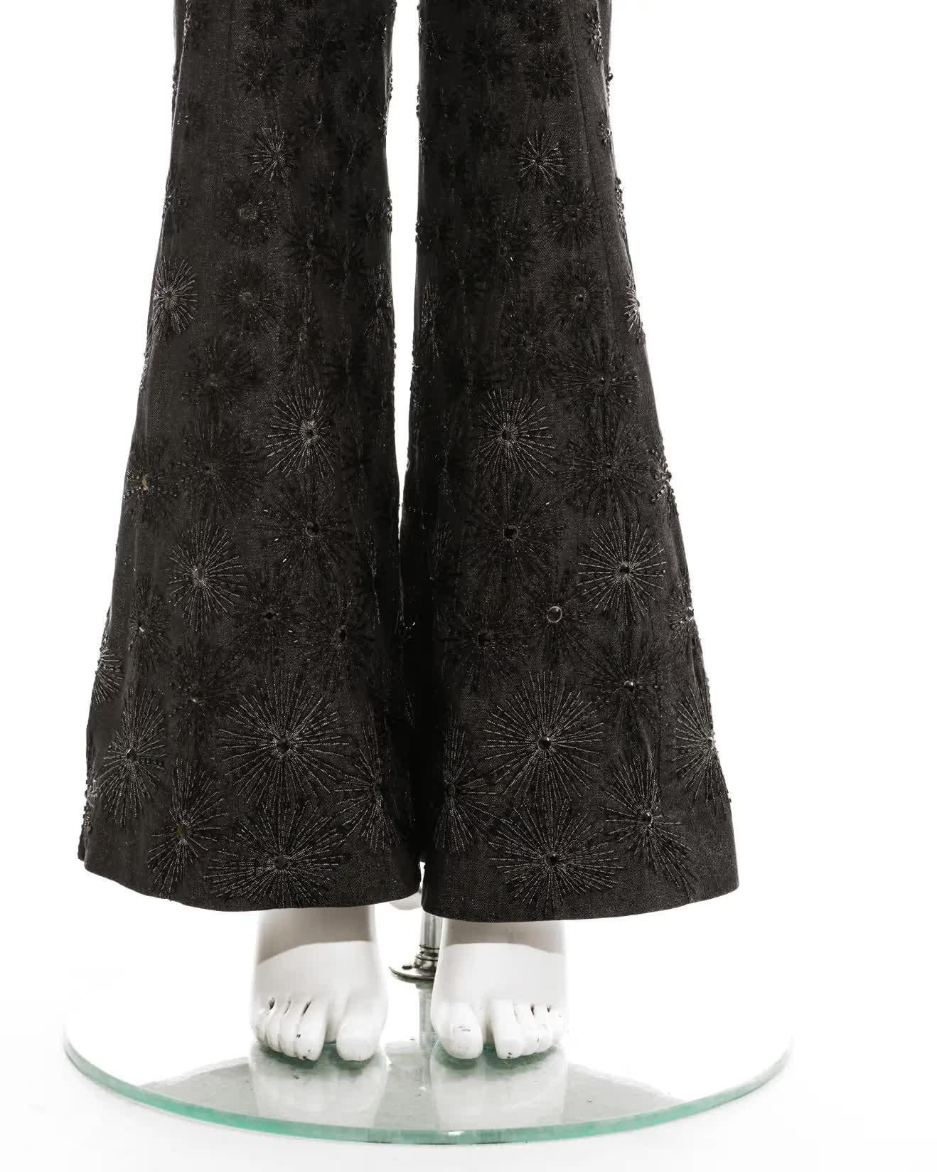 Black S/S 2002 Christian Dior by John Galliano grey denim embroidered and beaded pants