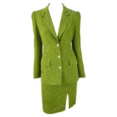 S/S 2002 Christian Dior by John Galliano Light Green Linen Blend Skirt Suit