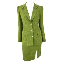 Vintage S/S 2002 Christian Dior by John Galliano Light Green Linen Blend Skirt Suit