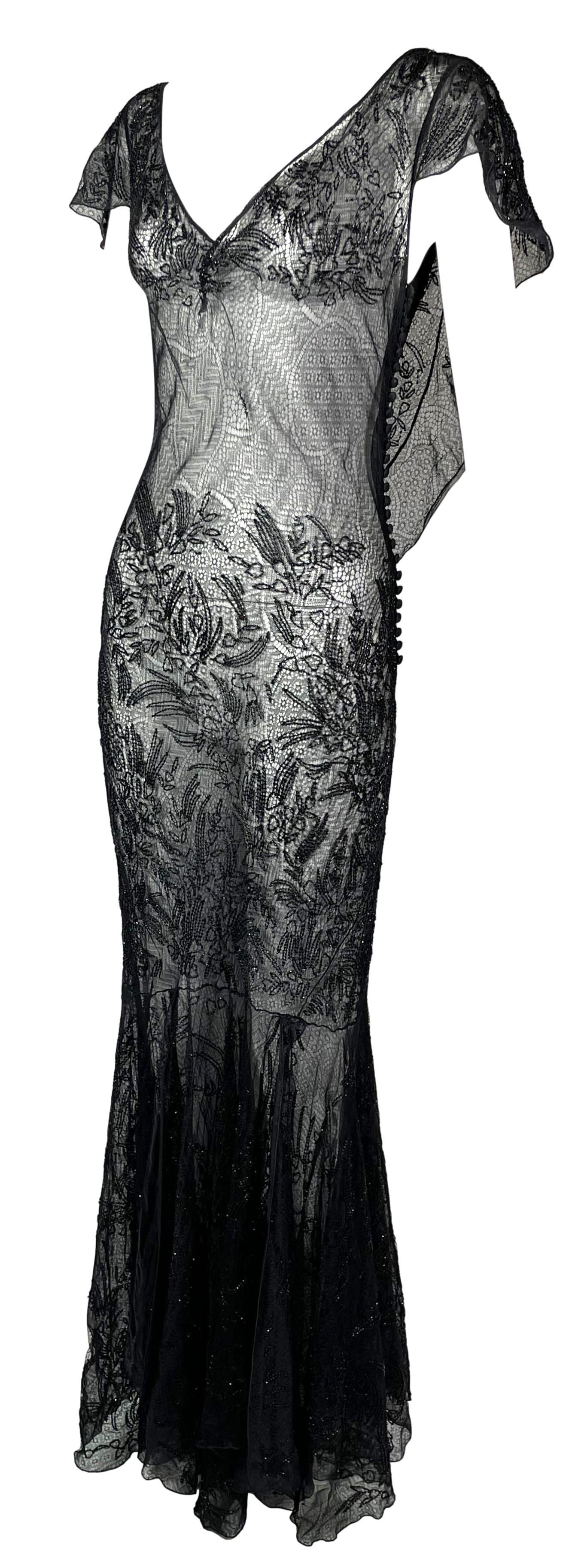 S/S 2002 Christian Dior by John Galliano Runway Sheer Black Beaded Silk ...