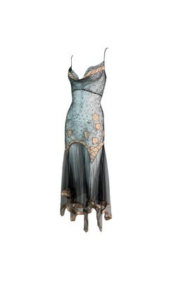 S/S 2002 Christian Dior John Galliano 20's Drop Waist Sheer Beaded Mesh Dress