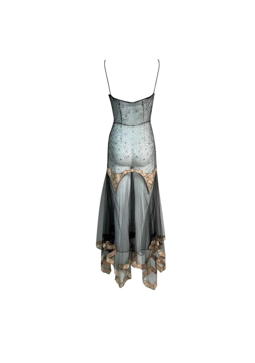 S/S 2002 Christian Dior John Galliano 20er Jahre durchsichtiges Mesh-Kleid mit fallender Taille (Grau)