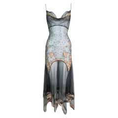 S/S 2002 Christian Dior John Galliano 20er Jahre durchsichtiges Mesh-Kleid mit fallender Taille