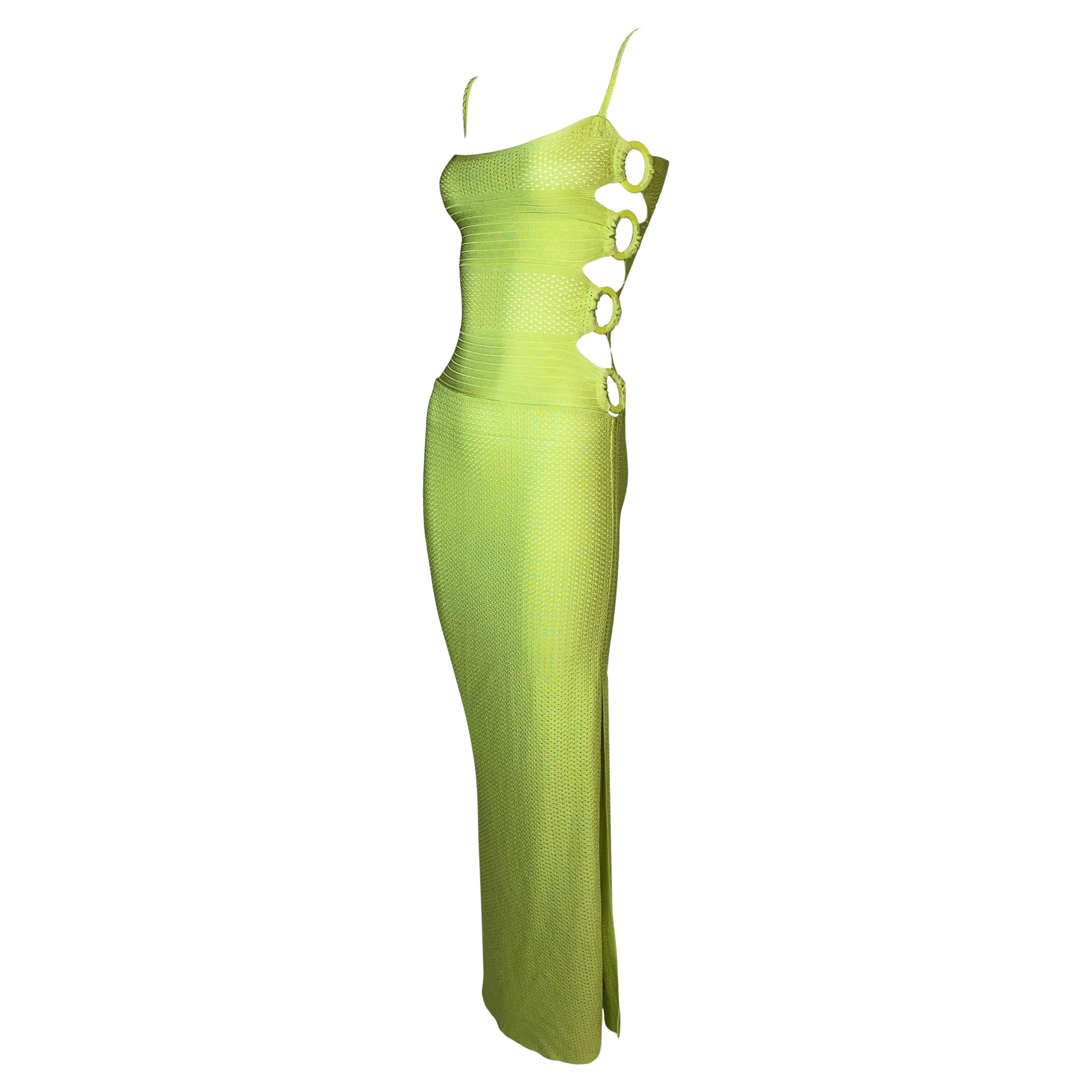 S/S 2002 Christian Dior John Galliano Lime Green Bandage Cut-Out Bodycon Dress