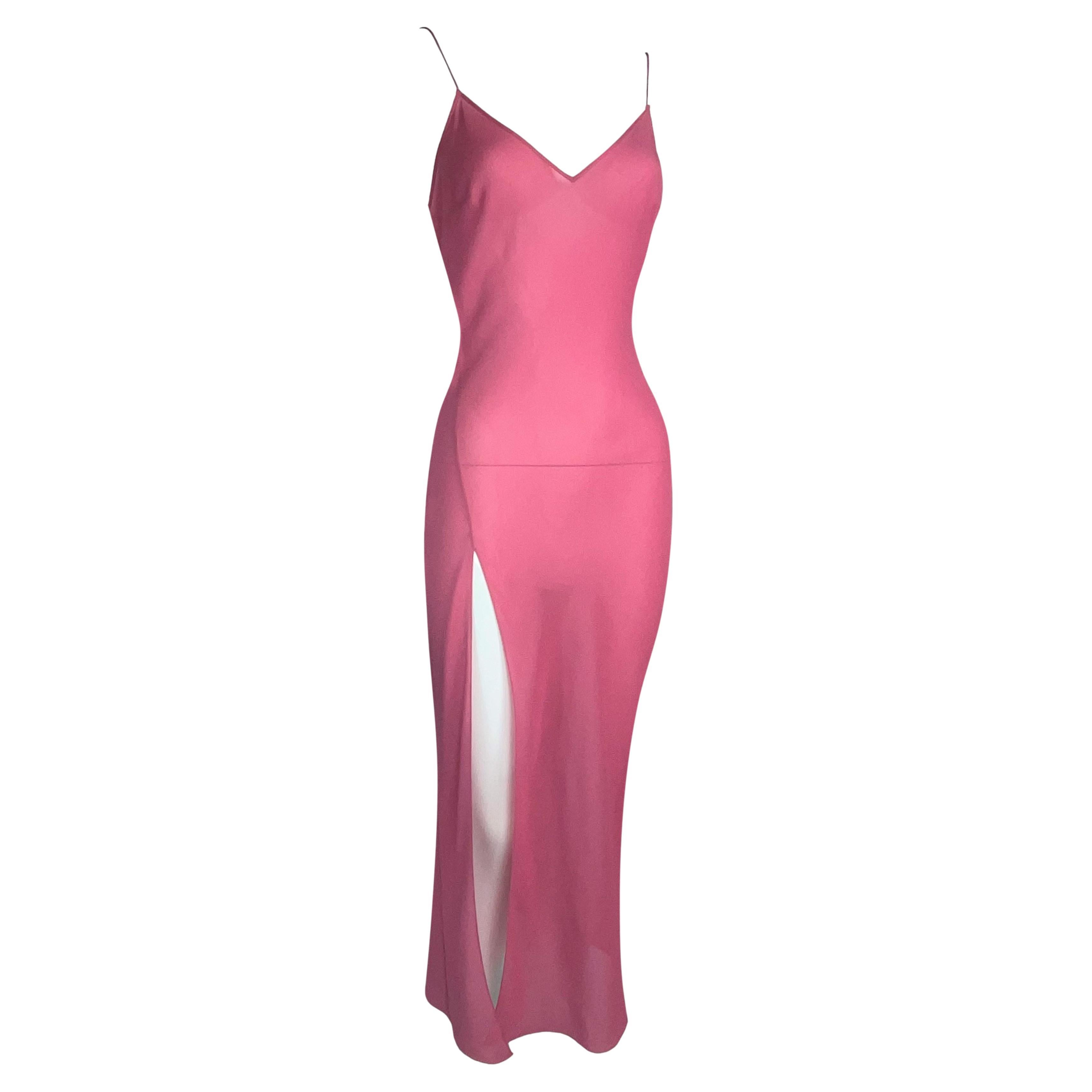 S/S 2002 Christian Dior John Galliano Rihanna Sheer Pink Silk High Slit Dress