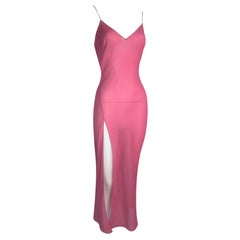 S/S 2002 Christian Dior John Galliano Rihanna Sheer Pink Silk High Slit Dress