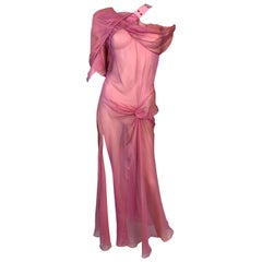 S/S 2002 Christian Dior John Galliano Runway Sheer Pink Hooded 2 Dresses