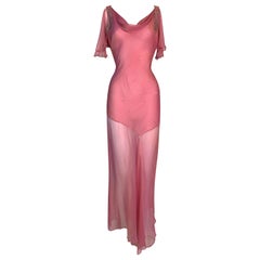 S/S 2002 Christian Dior John Galliano Sheer Pink Embellished Maxi Dress
