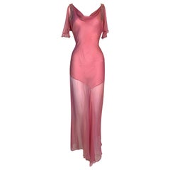 S/S 2002 Christian Dior John Galliano Rosafarbenes verziertes Maxikleid