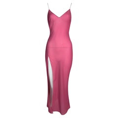 S/S 2002 Christian Dior John Galliano Sheer Pink Silk Super High Slit Slip Dress