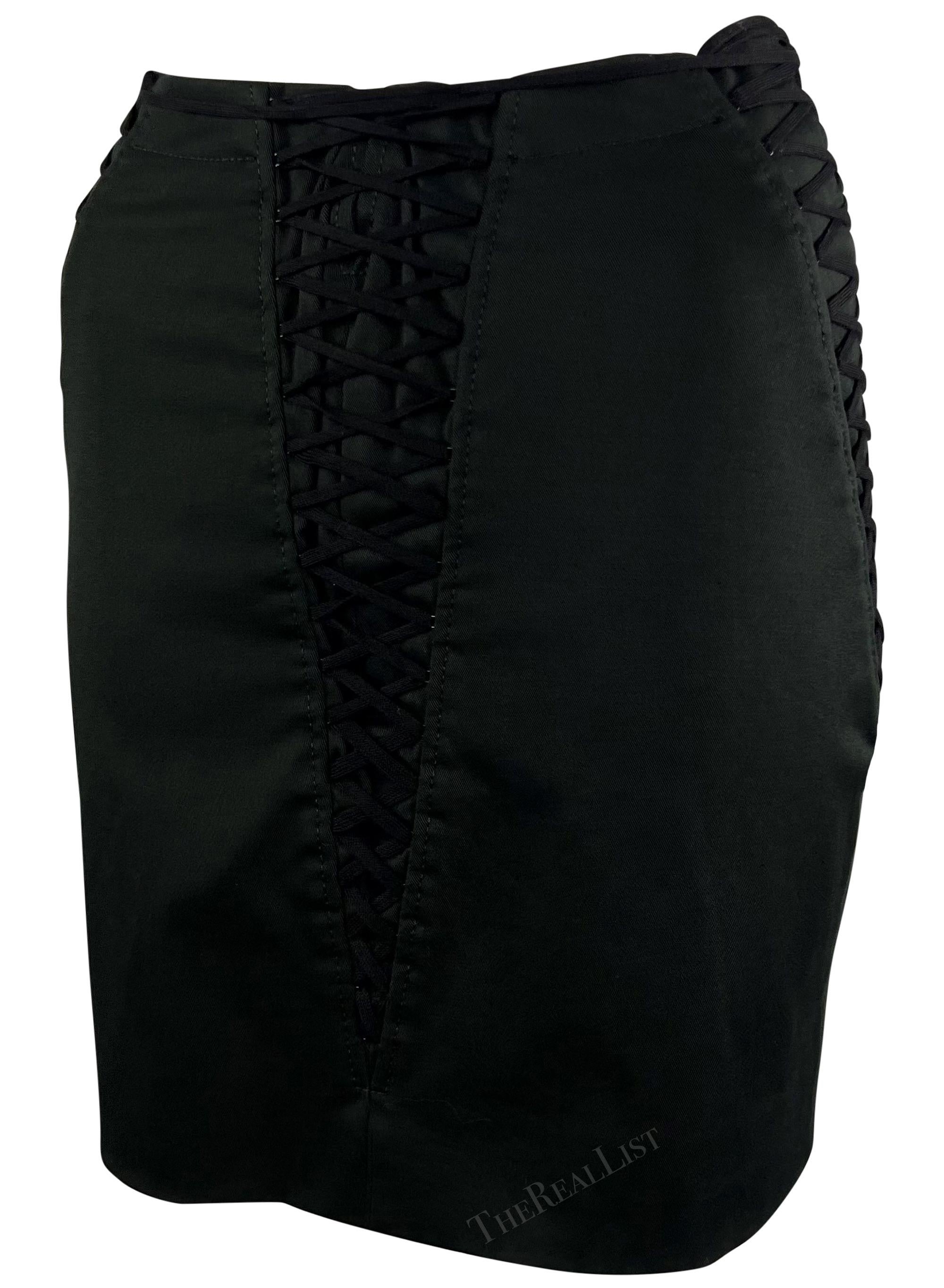 Women's S/S 2002 Dolce & Gabbana Black Lace Up Corset-Style Mini Skirt For Sale