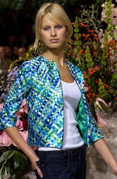 S/S 2002 Dolce & Gabbana Runway Blue Green Satin Woven Ribbon Jacket
