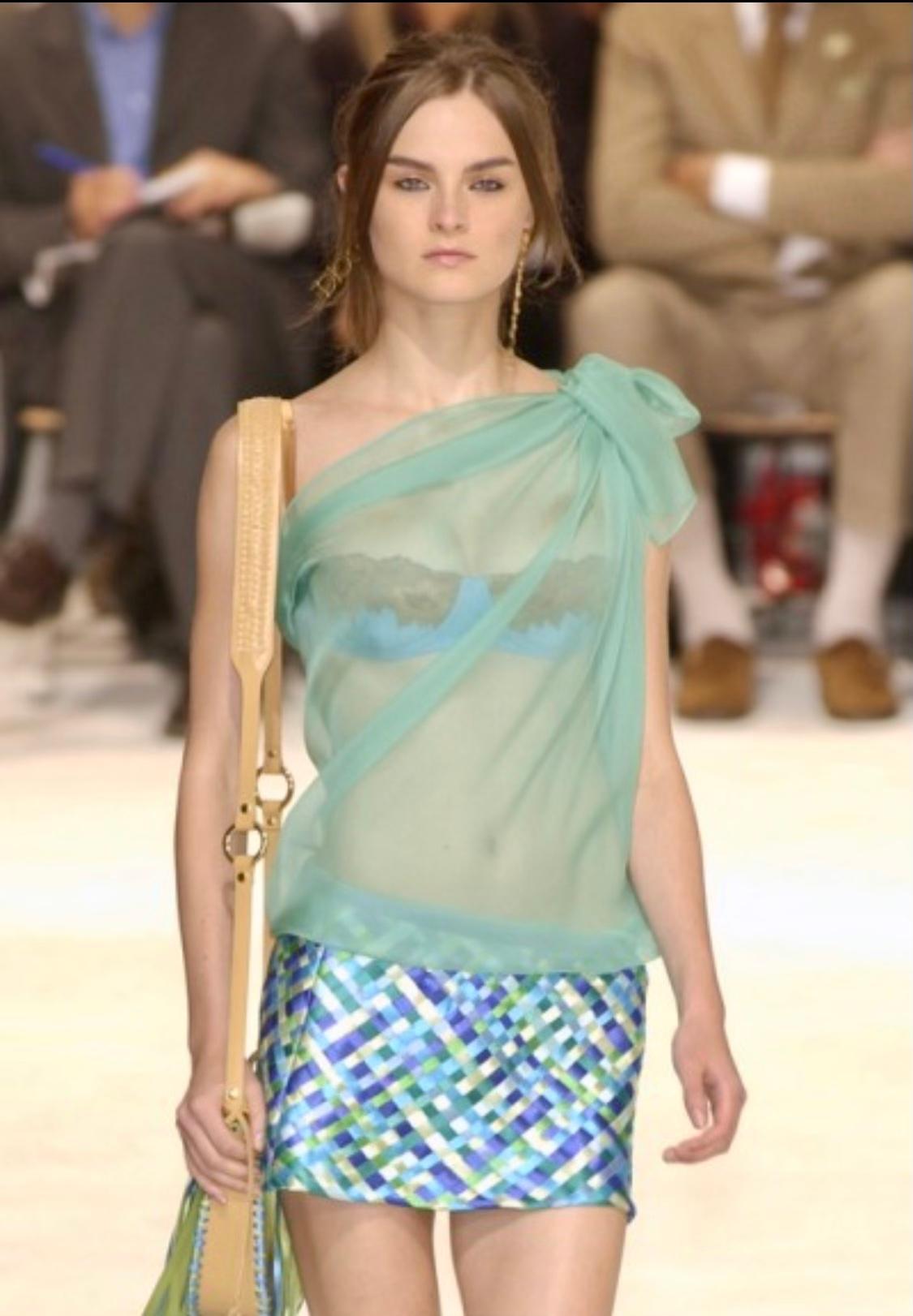 S/S 2002 Dolce & Gabbana Runway Blue Green Satin Woven Ribbon Mini Skirt Y2K In Good Condition For Sale In West Hollywood, CA