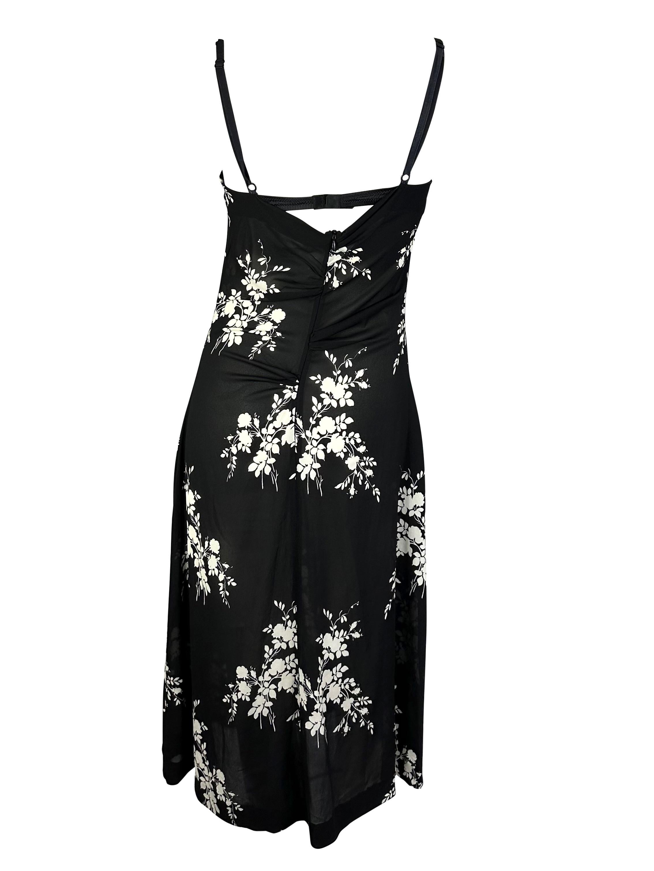 S/S 2002 Dolce & Gabbana Runway Sheer Black Stretch Silk Floral Bustier Dress In Excellent Condition In West Hollywood, CA