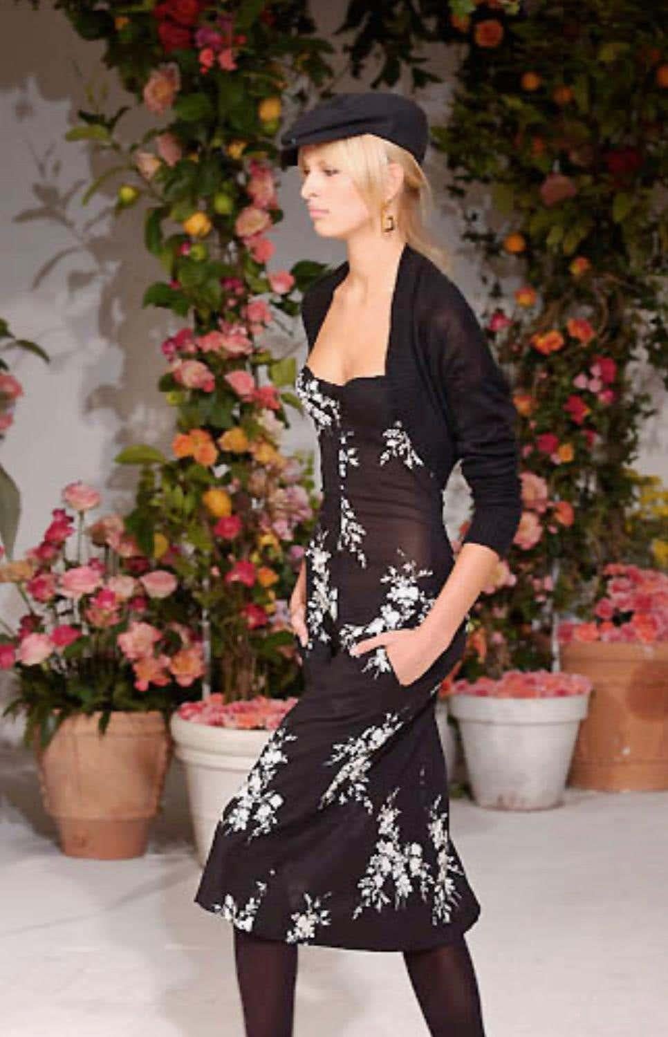 S/S 2002 Dolce & Gabbana Runway Sheer Black Stretch Silk Floral Bustier Dress 2