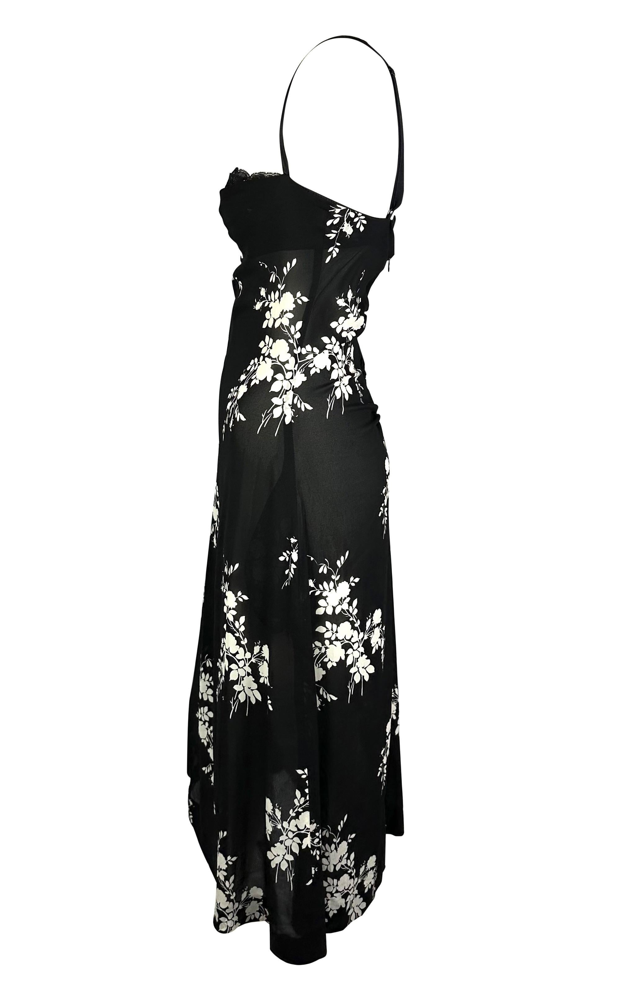 S/S 2002 Dolce & Gabbana Runway Sheer Black Stretch Silk Floral Bustier Dress 3