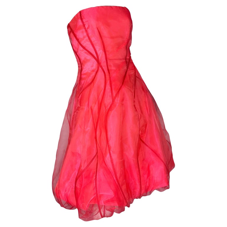 S/S 2002 Donna Karan Runway Hot Pink Tulle Overlay Strapless Dress For ...