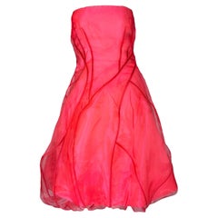S/S 2002 Donna Karan Runway Hot Pink Tulle Overlay Strapless Dress