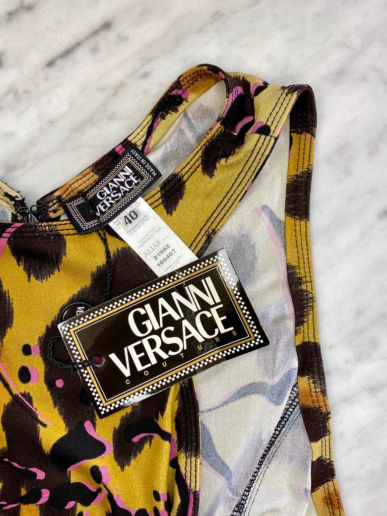 NWT S/S 2002 Gianni Versace by Donatella Animal Print Mesh Tank Top For Sale 1