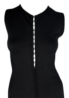 S/S 2002 Gianni Versace by Donatella Black Bodycon Hook Eye Plunging Knit Dress