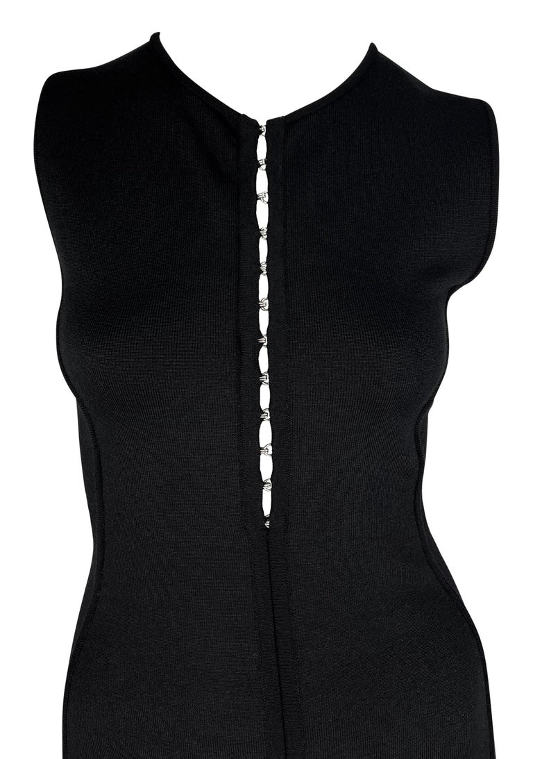 S/S 2002 Gianni Versace by Donatella Black Bodycon Hook Eye Plunging Knit  Dress For Sale at 1stDibs