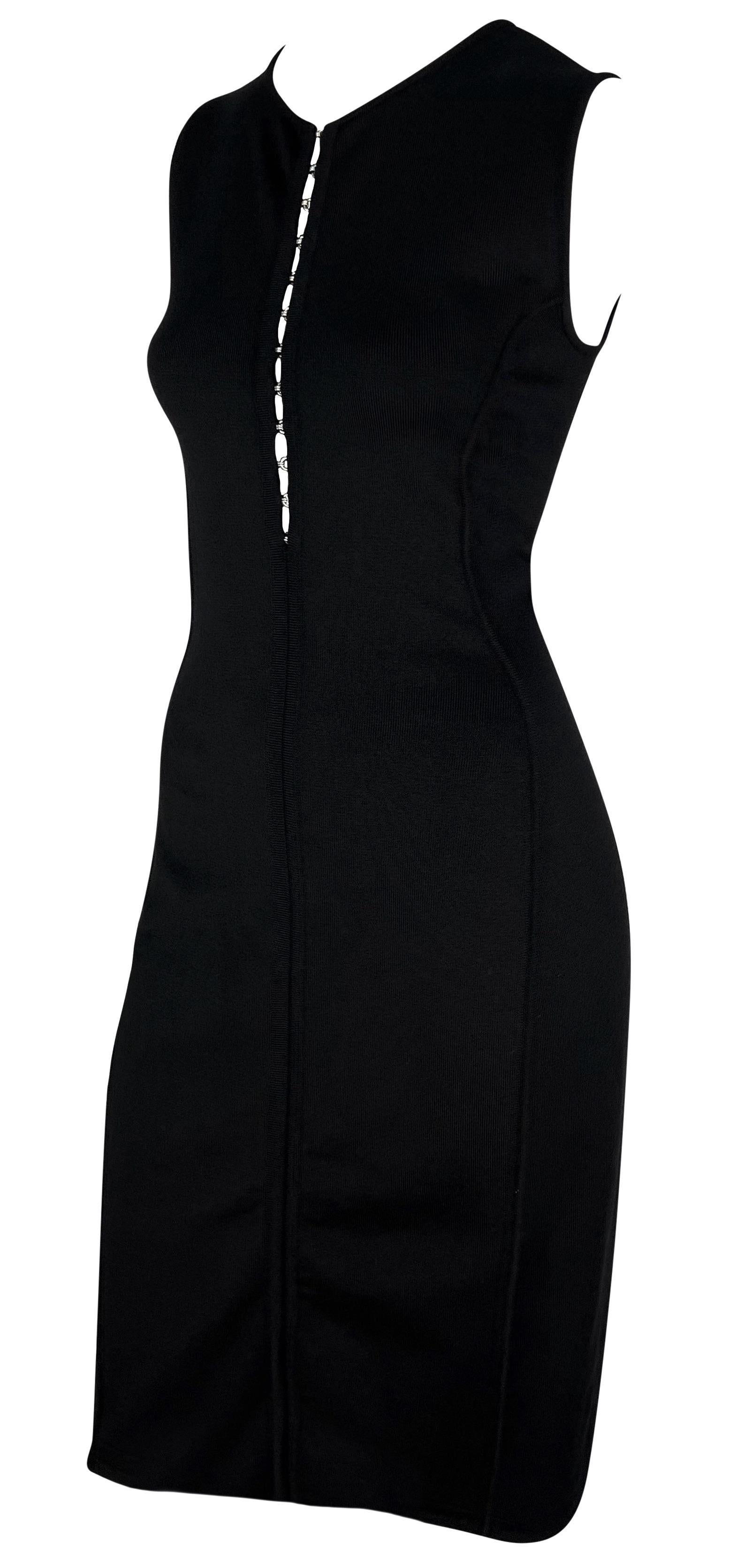 S/S 2002 Gianni Versace by Donatella Black Bodycon Hook Eye Plunging Knit Dress In Excellent Condition For Sale In West Hollywood, CA