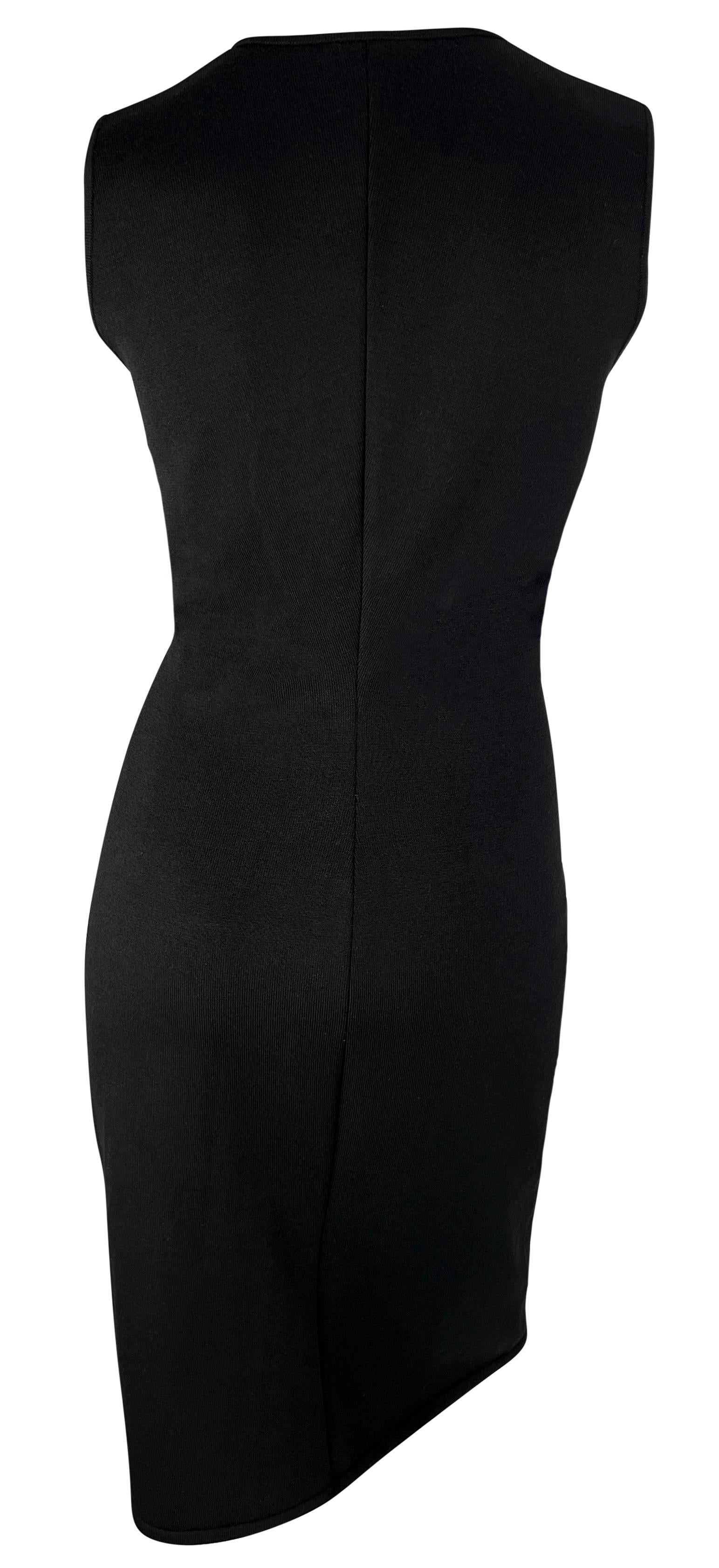 S/S 2002 Gianni Versace by Donatella Black Bodycon Hook Eye Plunging Knit Dress For Sale 1