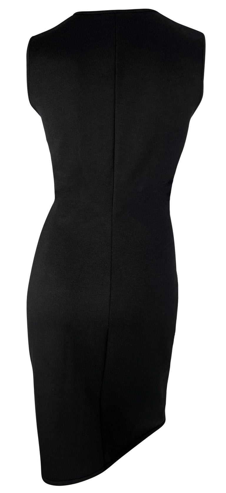 S/S 2002 Gianni Versace by Donatella Black Bodycon Hook Eye Plunging Knit  Dress
