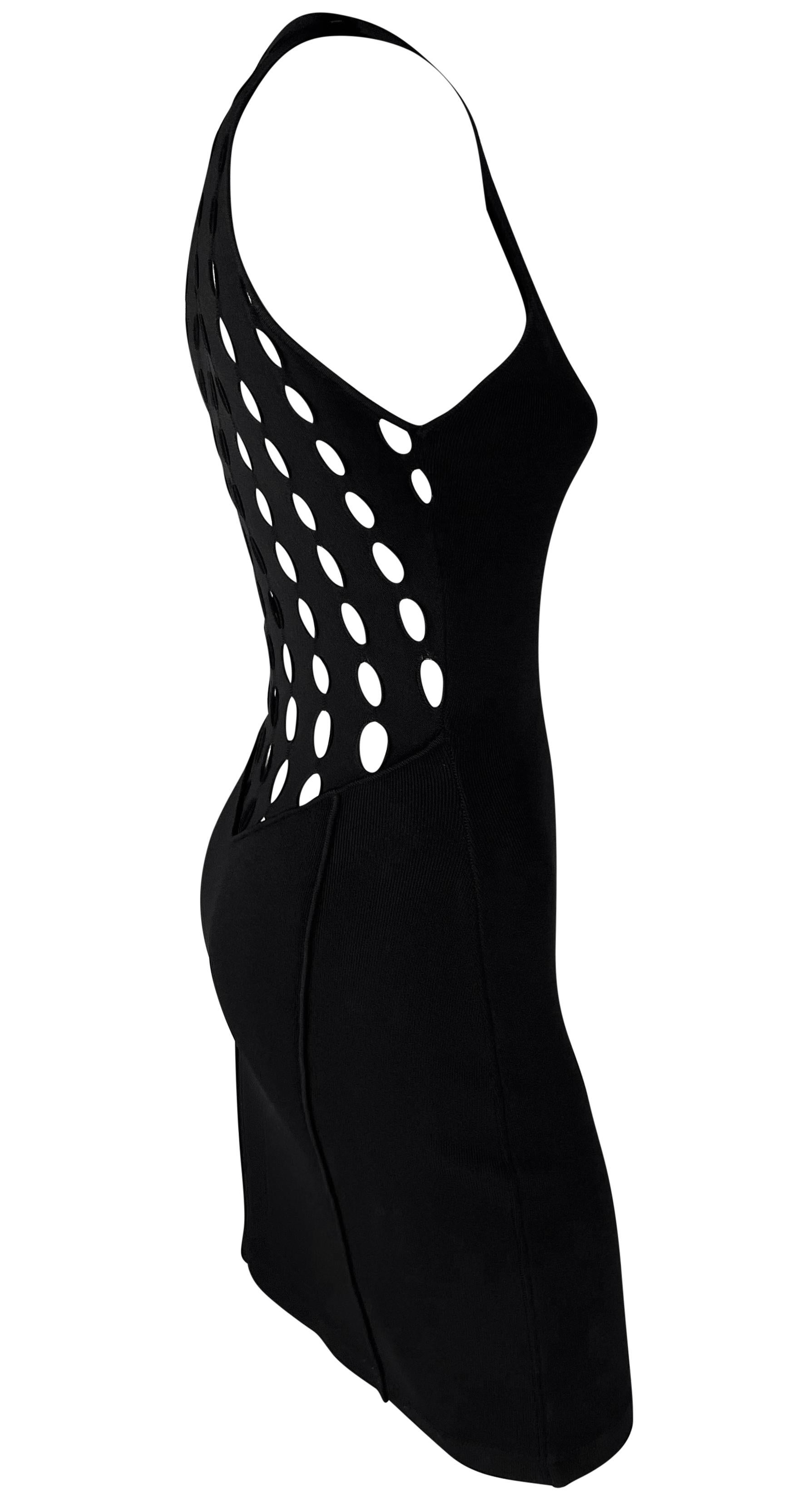 S/S 2002 Gianni Versace by Donatella Black Bodycon Knit Eyelet Cutout Sleeveless In Excellent Condition For Sale In West Hollywood, CA