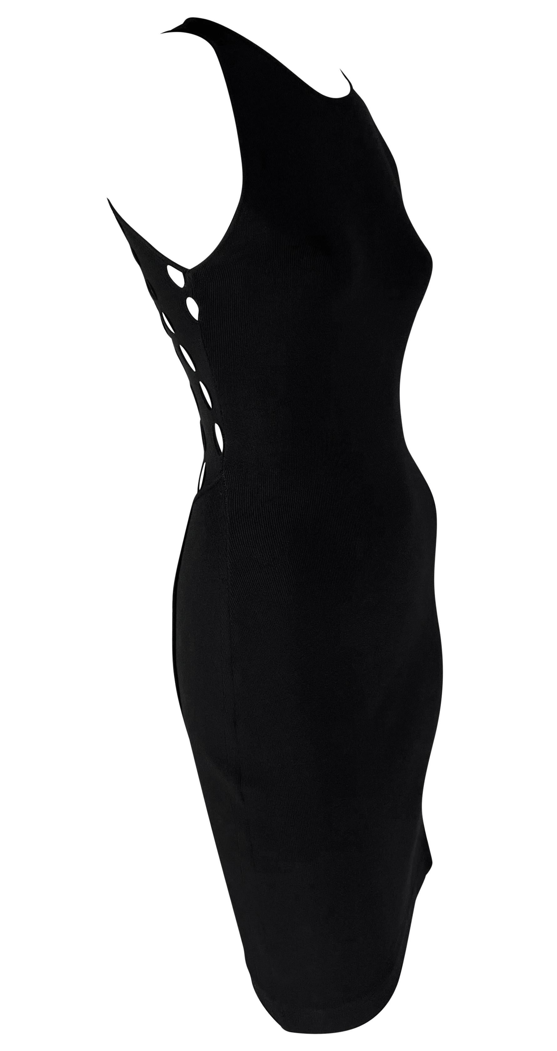 Women's S/S 2002 Gianni Versace by Donatella Black Bodycon Knit Eyelet Cutout Sleeveless For Sale