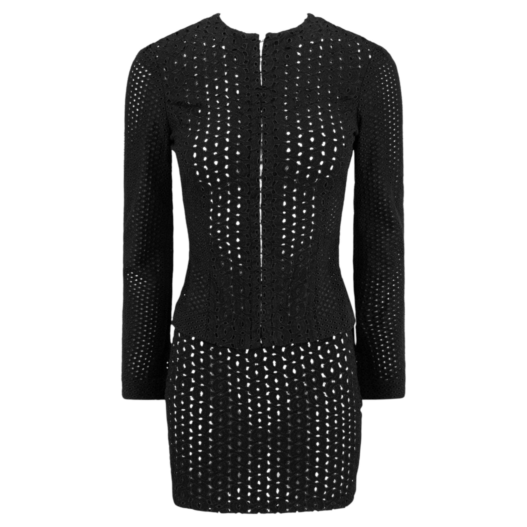 S/S 2002 Gianni Versace by Donatella Black Broderie Anglaise Mini Skirt Suit
