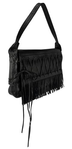 S/S 2002 Gianni Versace by Donatella Black Leather Lace Up Fringe Shoulder Bag
