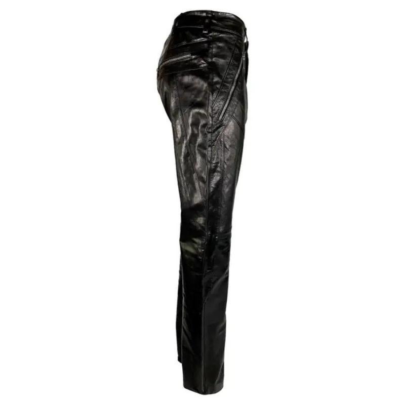 F/S 2002 Gianni Versace by Donatella Schwarze Lederhose mit Reißverschluss im Moto-Stil