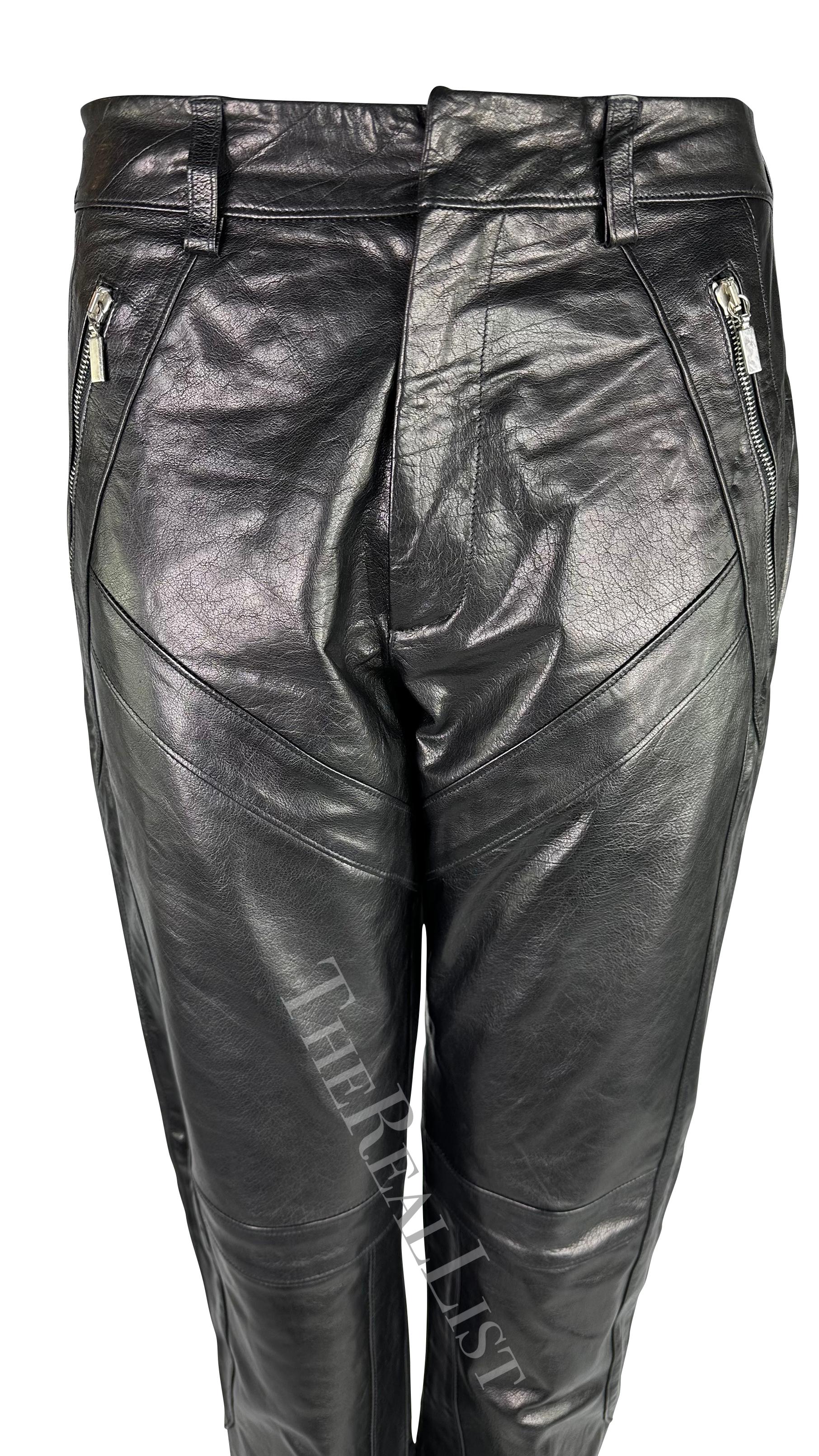 Women's S/S 2002 Gianni Versace by Donatella Black Leather Moto Style Zip Pants For Sale