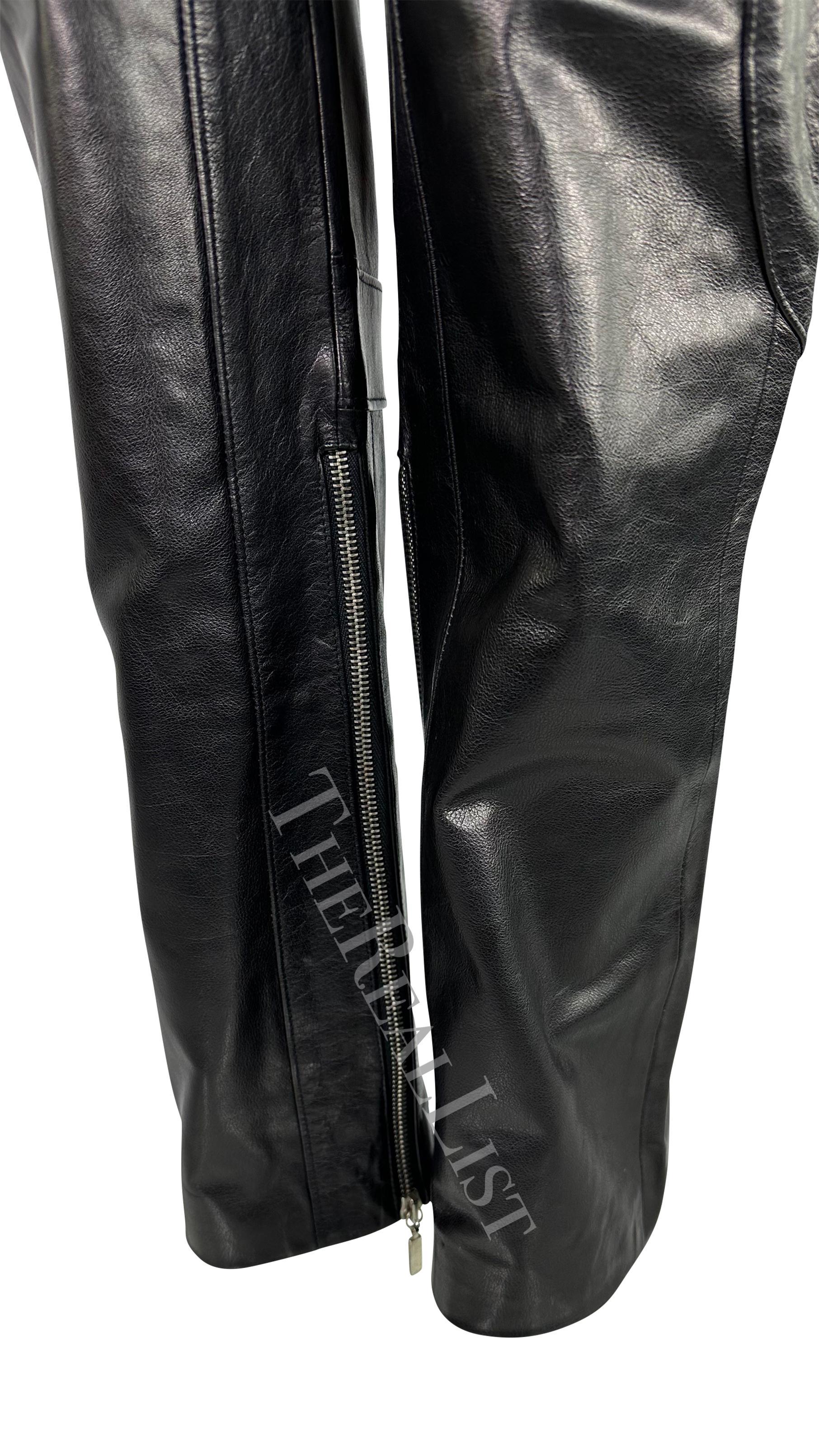 S/S 2002 Gianni Versace by Donatella Black Leather Moto Style Zip Pants For Sale 2