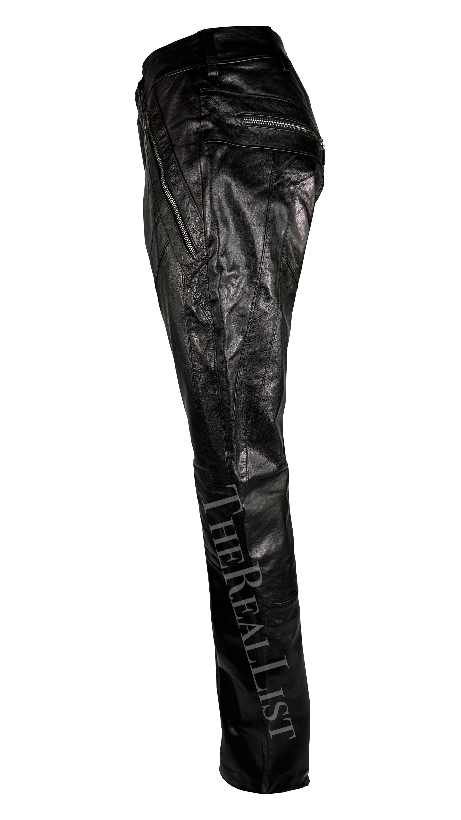 S/S 2002 Gianni Versace by Donatella Black Leather Moto Style Zip Pants For Sale 3