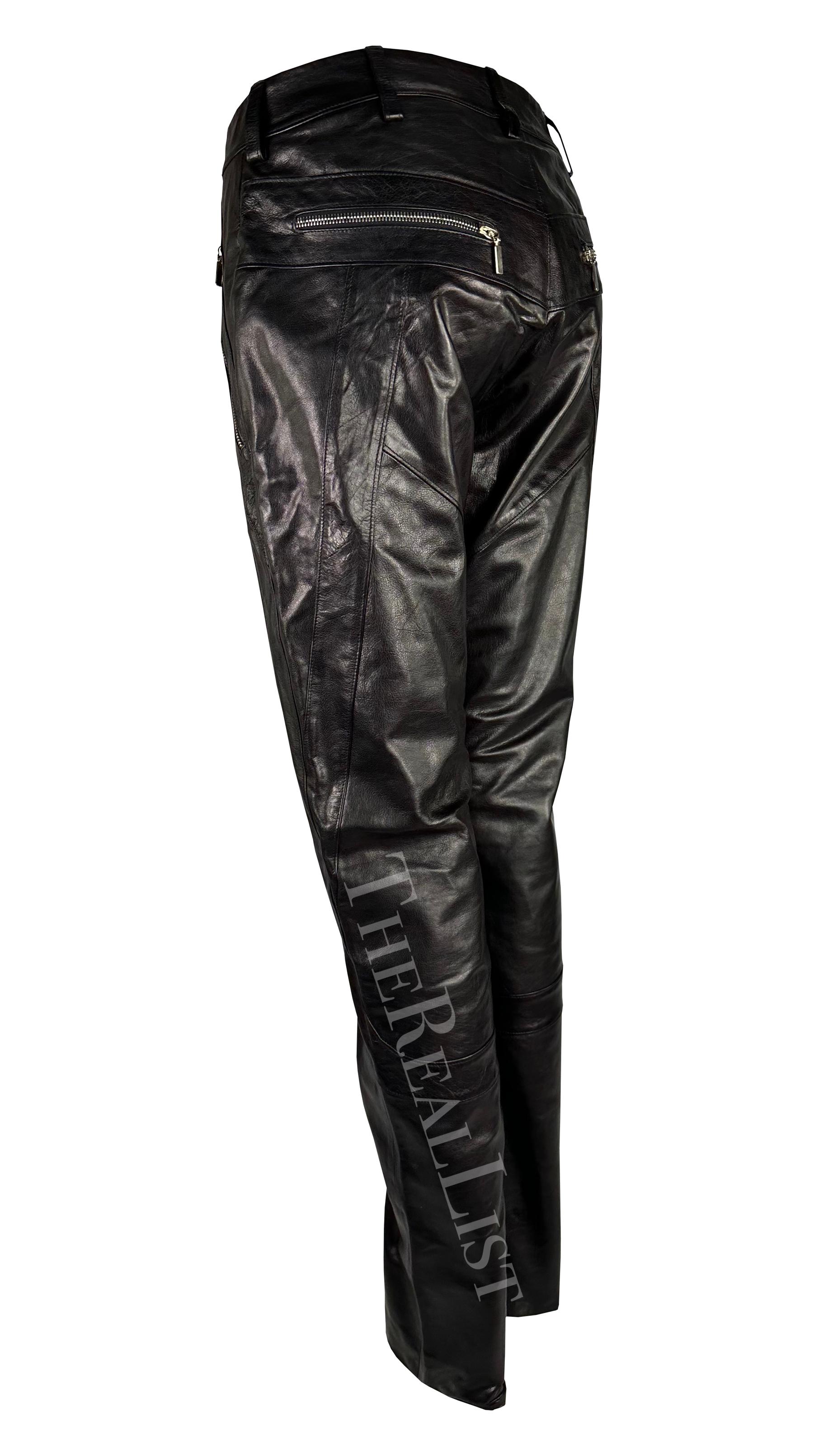 S/S 2002 Gianni Versace by Donatella Black Leather Moto Style Zip Pants For Sale 4