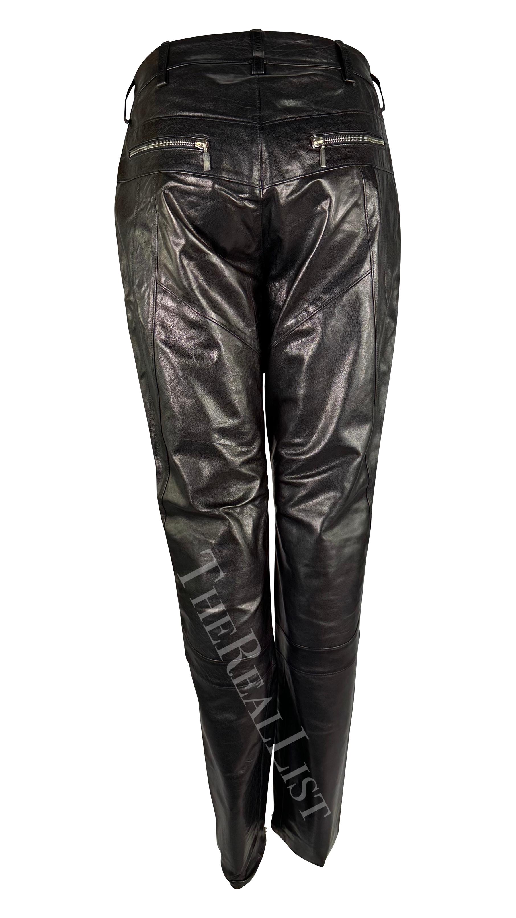 S/S 2002 Gianni Versace by Donatella Black Leather Moto Style Zip Pants For Sale 5