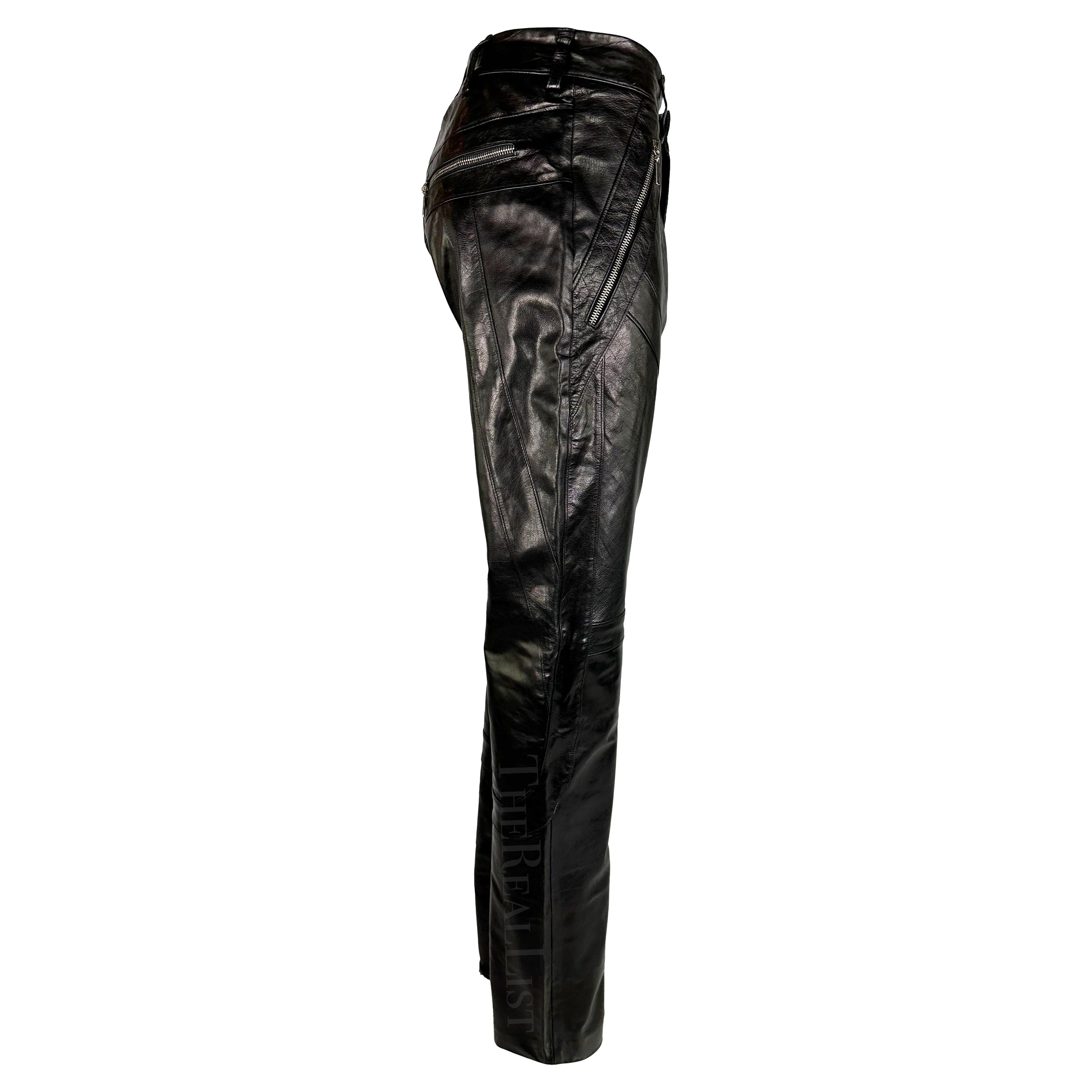 S/S 2002 Gianni Versace by Donatella Black Leather Moto Style Zip Pants For Sale