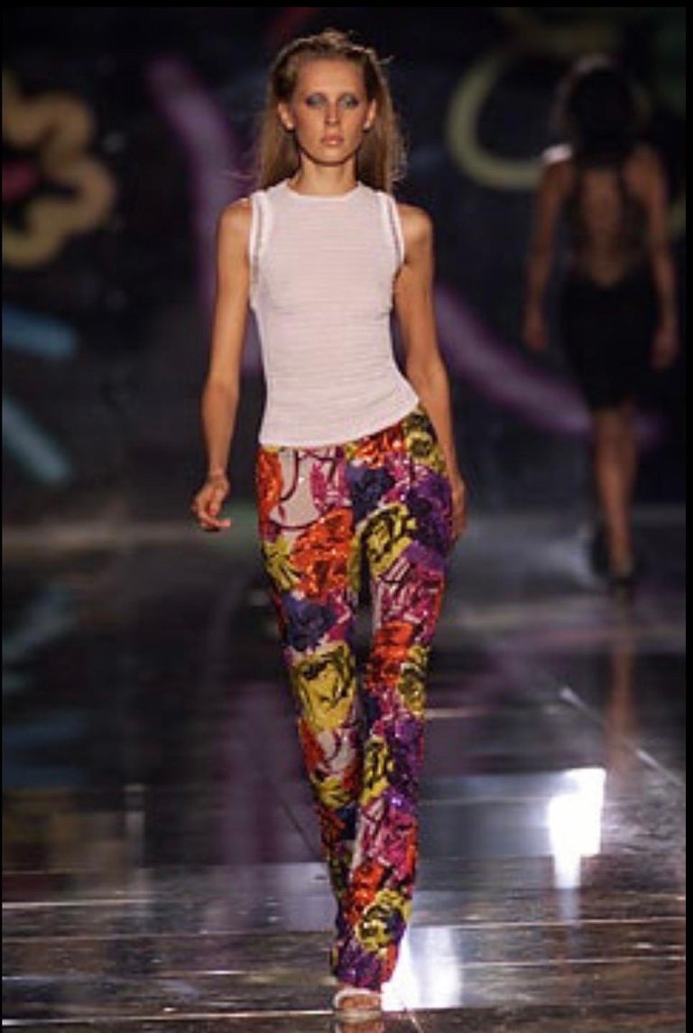 S/S 2002 Gianni Versace by Donatella Floral Beaded Runway Pants  display picture 1