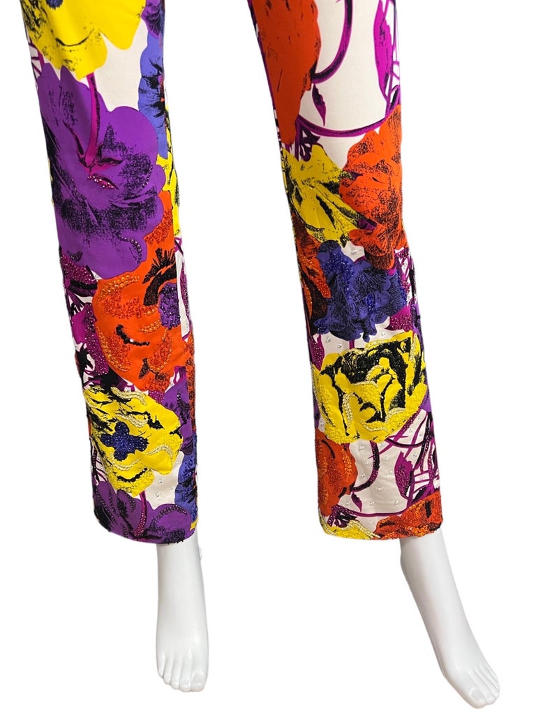 S/S 2002 Gianni Versace by Donatella Floral Beaded Runway Pants  display picture 1