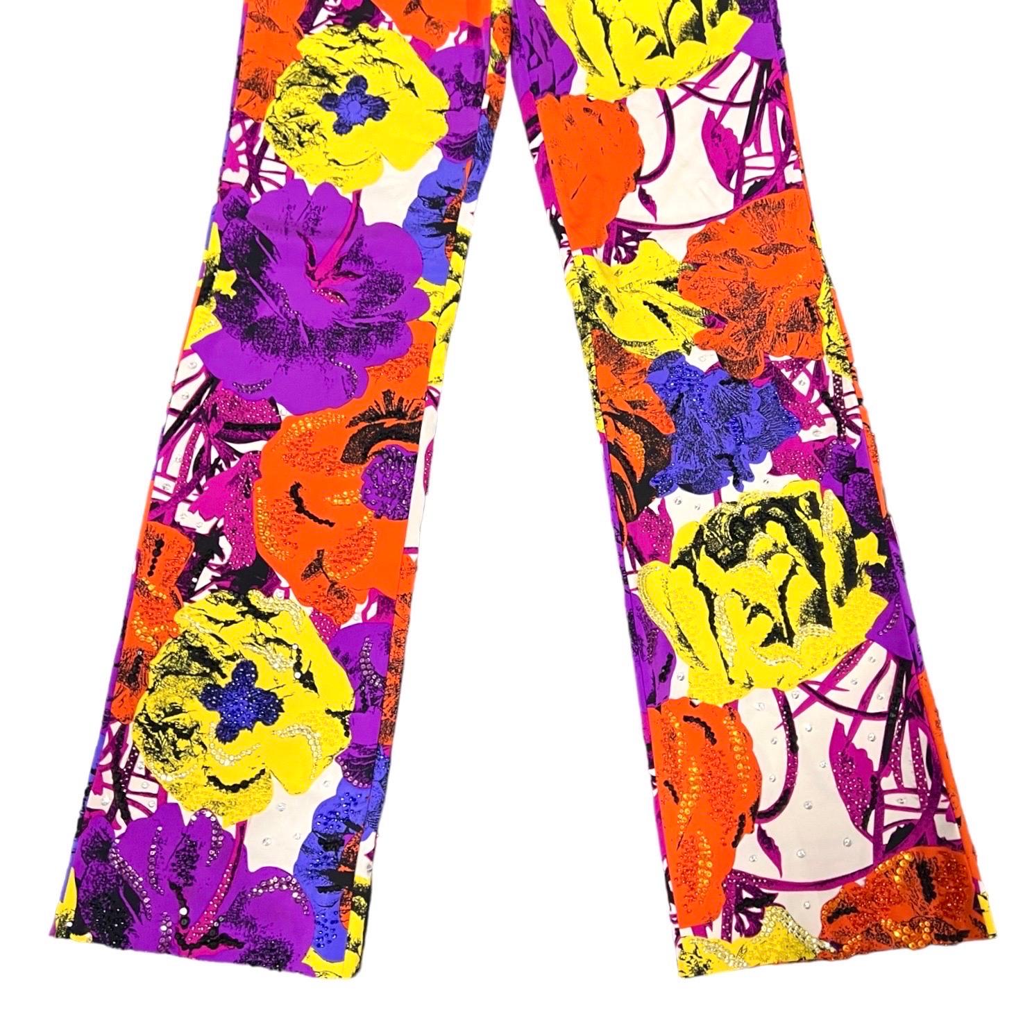 S/S 2002 Gianni Versace by Donatella Floral Beaded Runway Pants For Sale 3