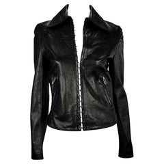 S/S 2002 Gianni Versace by Donatella Hook Eye Zip Black Leather Jacket