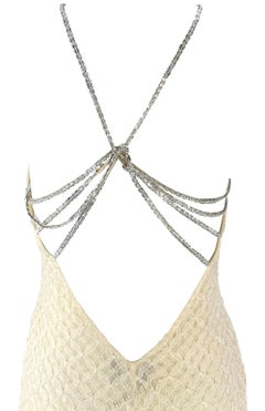 S/S 2002 Gianni Versace by Donatella Off-White Lace Backless Rhinestone Gown