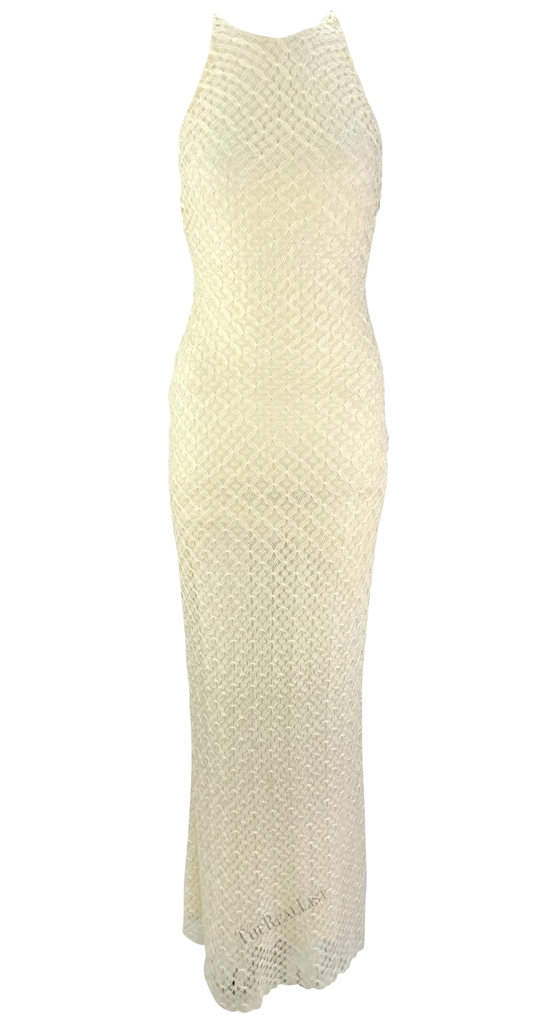 S/S 2002 Gianni Versace by Donatella Off-White Lace Backless Rhinestone Gown  3