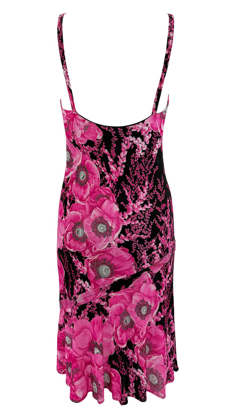 da uomo o donna P/E 2002 Donatella Versace for Gianni Versace Rosa Stampa Floreale Stretch Mini Dress in vendita