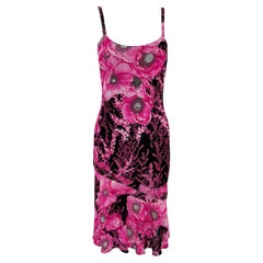 S/S 2002 Gianni Versace by Donatella Pink Poppy Floral Print Stretch Mini Dress